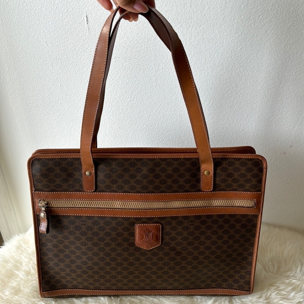 **SOLD** Celine Macadam Brown PVC Tote Bag in Good Used Condition